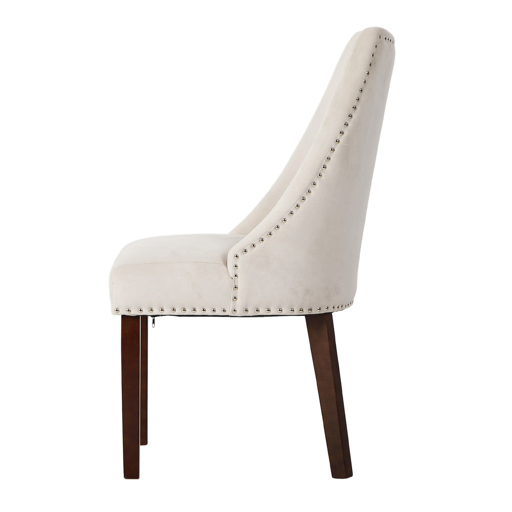 Oikiture 2PCs Velvet Dining Chair Kitchen Padded Seat Design Beige-Dining Chair-PEROZ Accessories