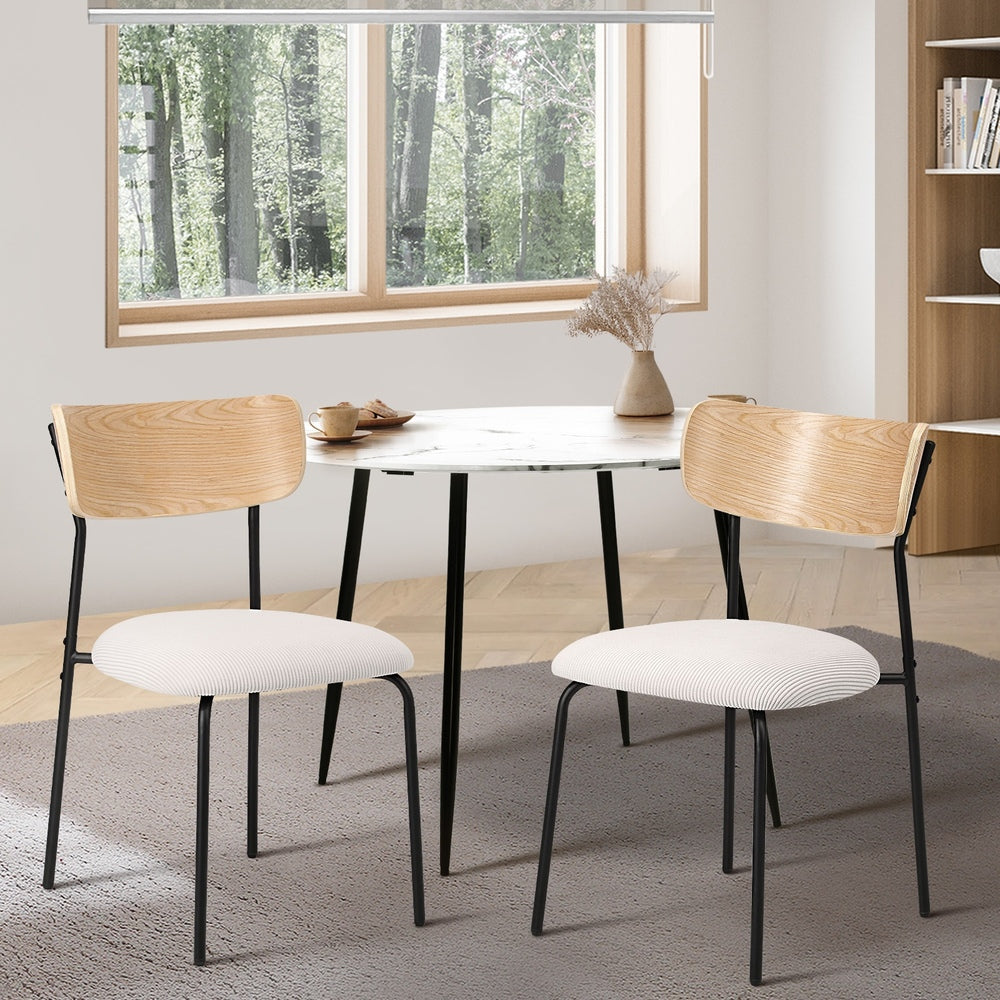 Oikiture 2PCS Dining Chairs Padded Kitchen Chair Corduroy Beige-Dining Chair-PEROZ Accessories