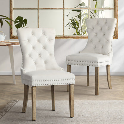 Oikiture Velert Dining Chair with Wooden Frame and French Tufted X2 Beige-Dining Chairs-PEROZ Accessories