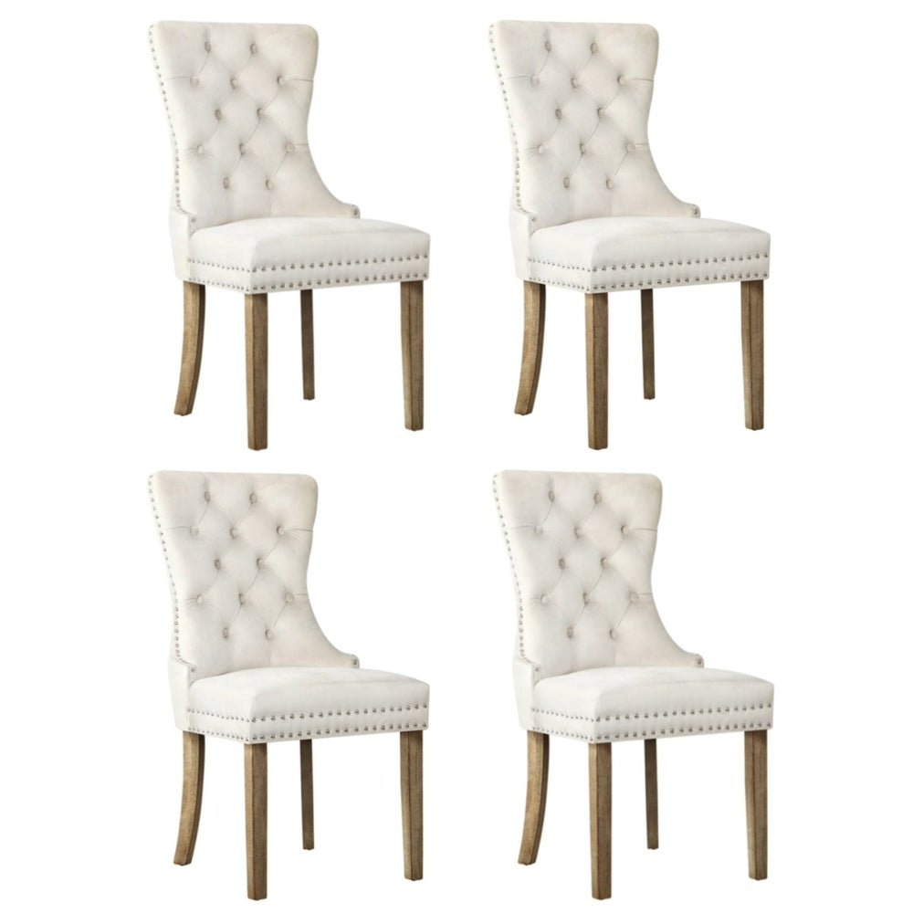 Oikiture 4x Velvet Dining Chairs French Provincial Tufted Beige-Dining Chair-PEROZ Accessories