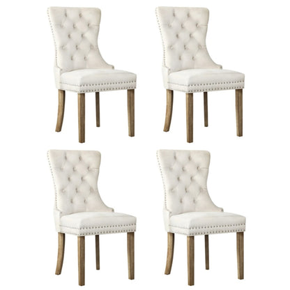 Oikiture 4x Velvet Dining Chairs French Provincial Tufted Beige-Dining Chair-PEROZ Accessories