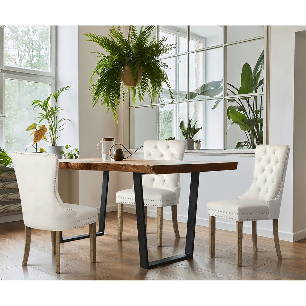 Oikiture 4x Velvet Dining Chairs French Provincial Tufted Beige-Dining Chair-PEROZ Accessories