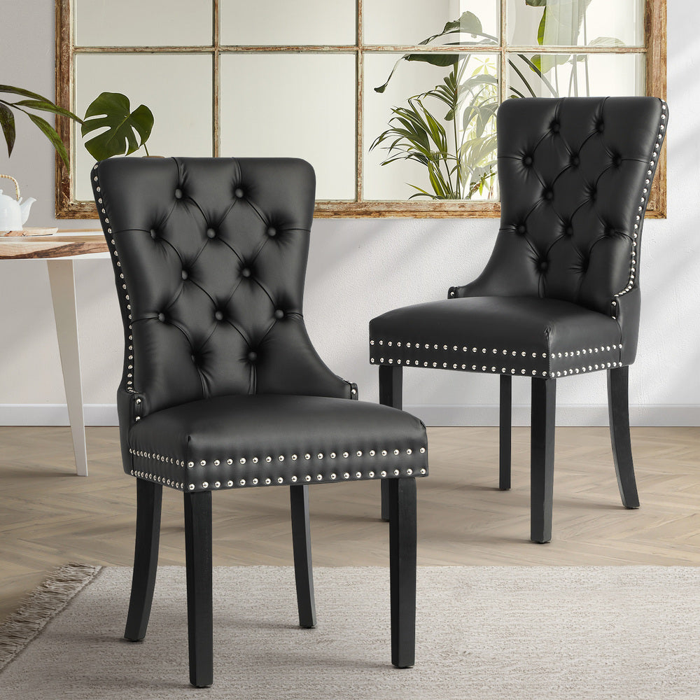 Oikiture Velert Dining Chair with Wooden Frame and French Tufted X2 Black-Dining Chairs-PEROZ Accessories