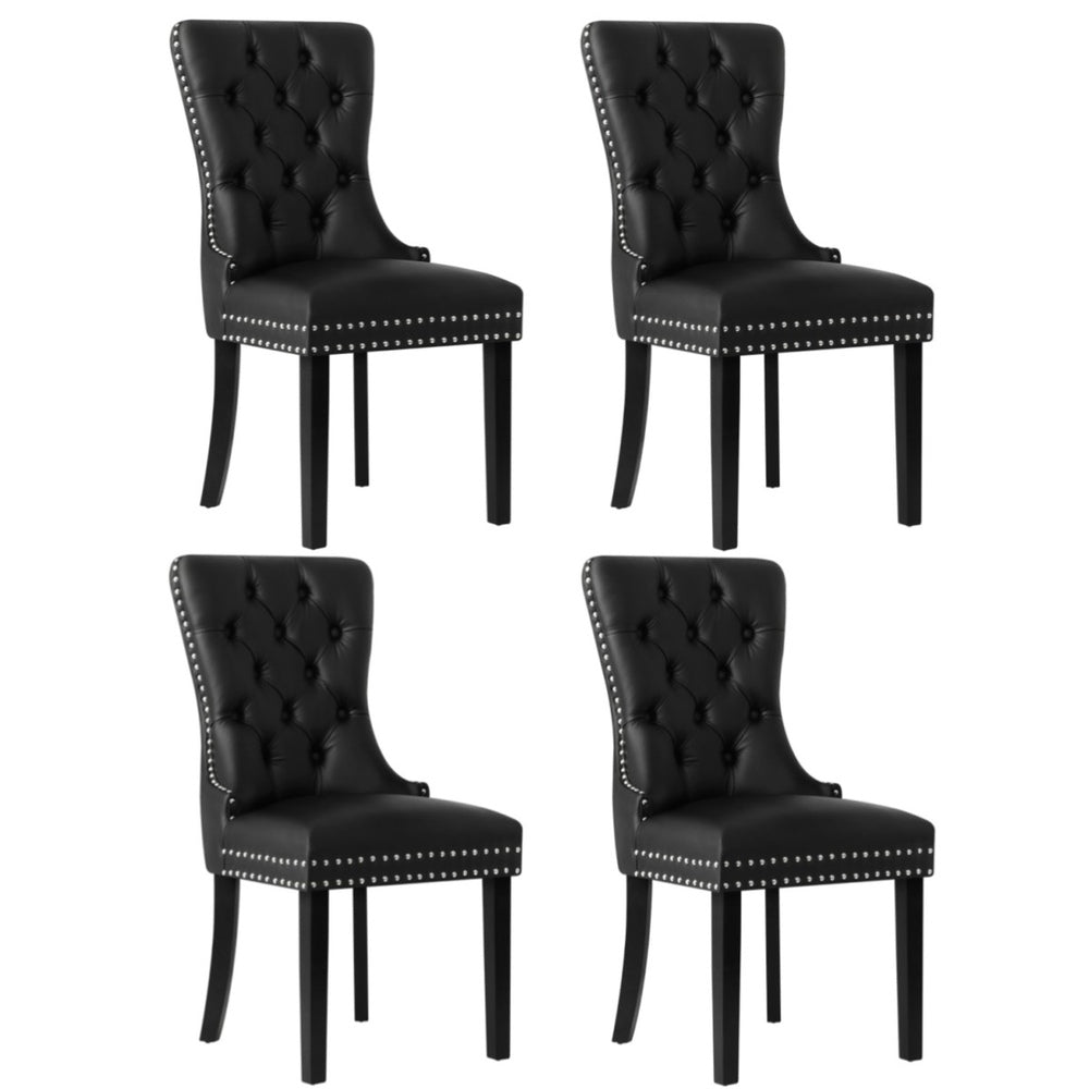 Oikiture 4x Dining Chairs French Provincial Tufted PU Leather Black-Dining Chair-PEROZ Accessories