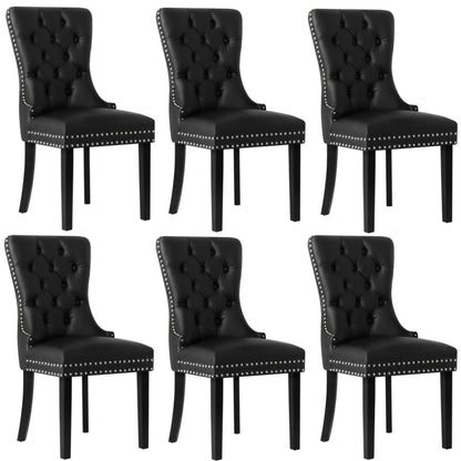 Oikiture 6x Dining Chairs French Provincial Tufted PU Leather Black-Dining Chair-PEROZ Accessories