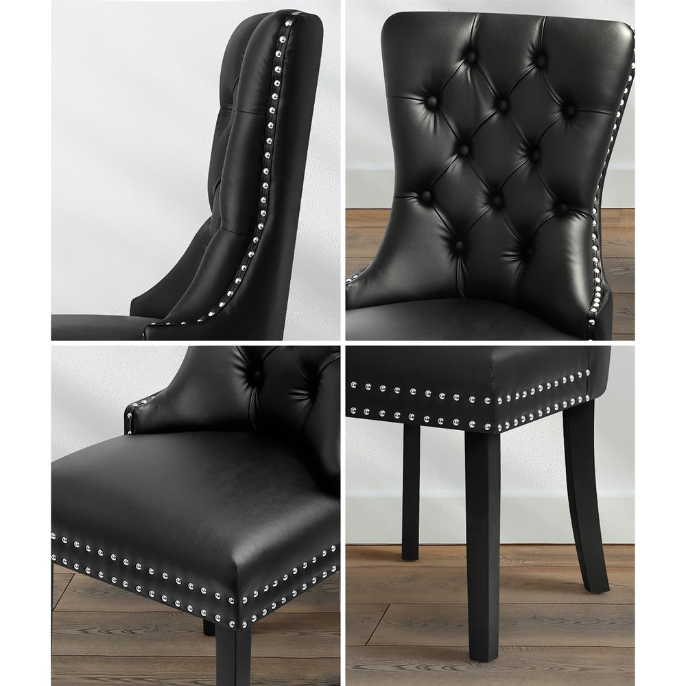 Oikiture 6x Dining Chairs French Provincial Tufted PU Leather Black-Dining Chair-PEROZ Accessories