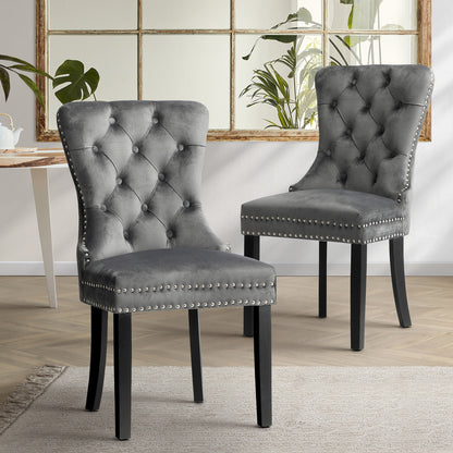 Oikiture Velert Dining Chair with Wooden Frame and French Tufted X2 Grey-Dining Chairs-PEROZ Accessories