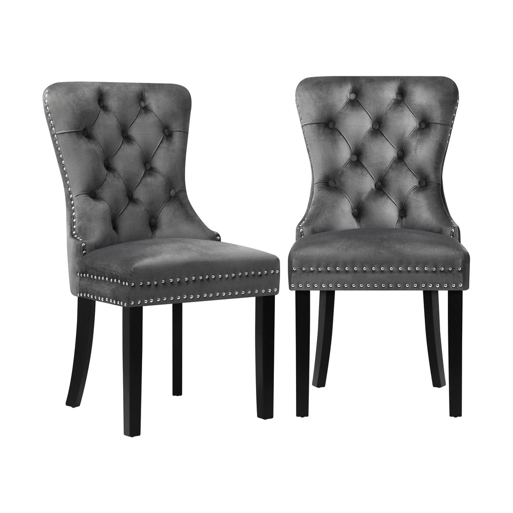 Oikiture Velert Dining Chair with Wooden Frame and French Tufted X2 Grey-Dining Chairs-PEROZ Accessories