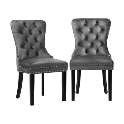 Oikiture Velert Dining Chair with Wooden Frame and French Tufted X2 Grey-Dining Chairs-PEROZ Accessories