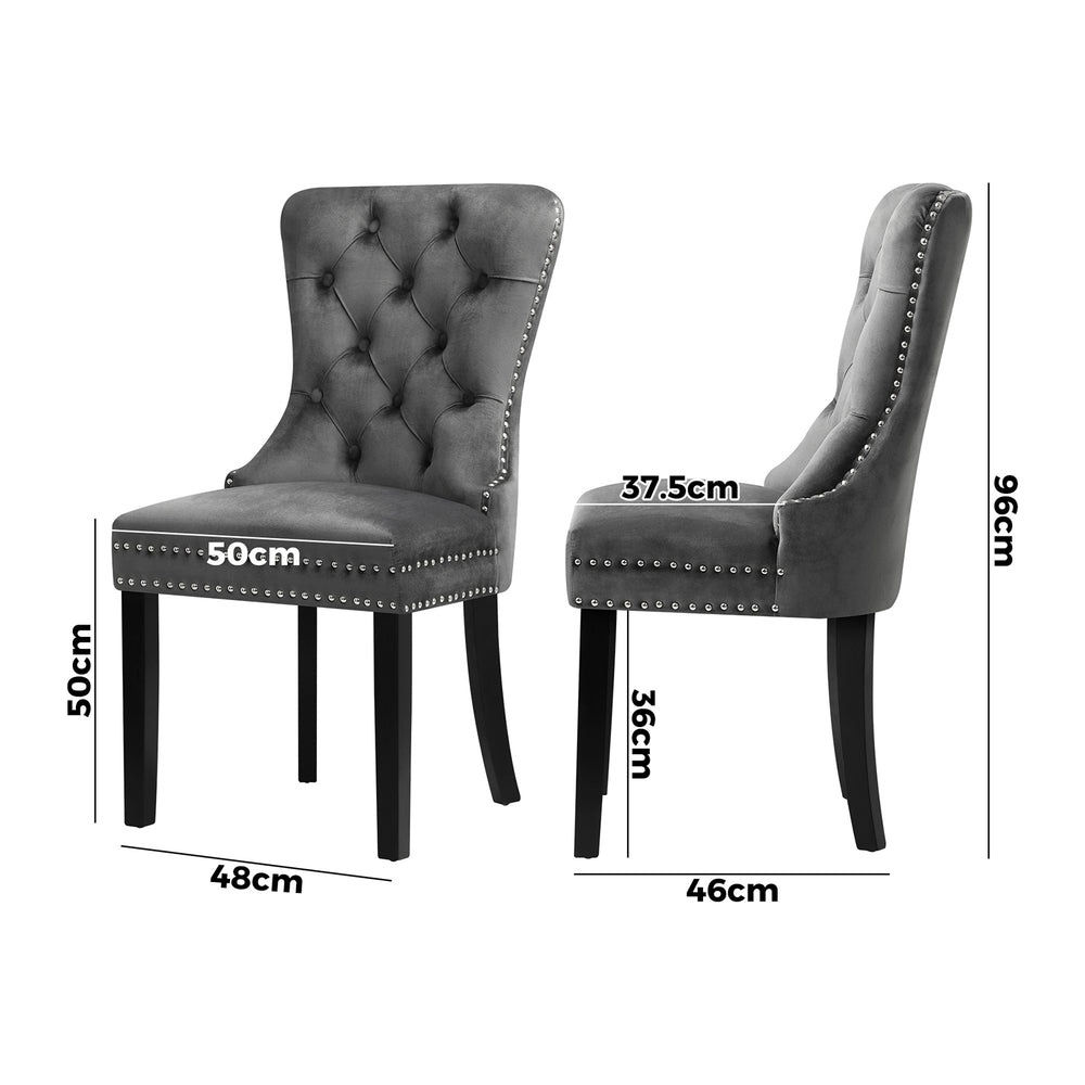 Oikiture Velert Dining Chair with Wooden Frame and French Tufted X2 Grey-Dining Chairs-PEROZ Accessories