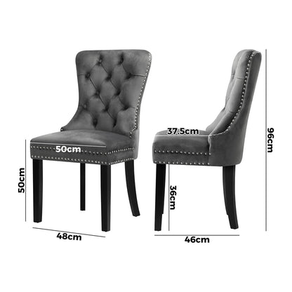 Oikiture Velert Dining Chair with Wooden Frame and French Tufted X2 Grey-Dining Chairs-PEROZ Accessories