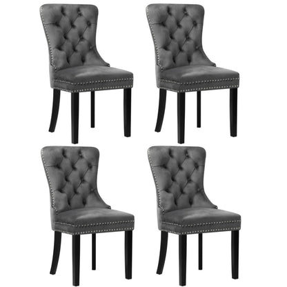 Oikiture 4x Velvet Dining Chairs French Provincial Tufted Grey-Dining Chair-PEROZ Accessories