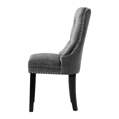 Oikiture 4x Velvet Dining Chairs French Provincial Tufted Grey-Dining Chair-PEROZ Accessories