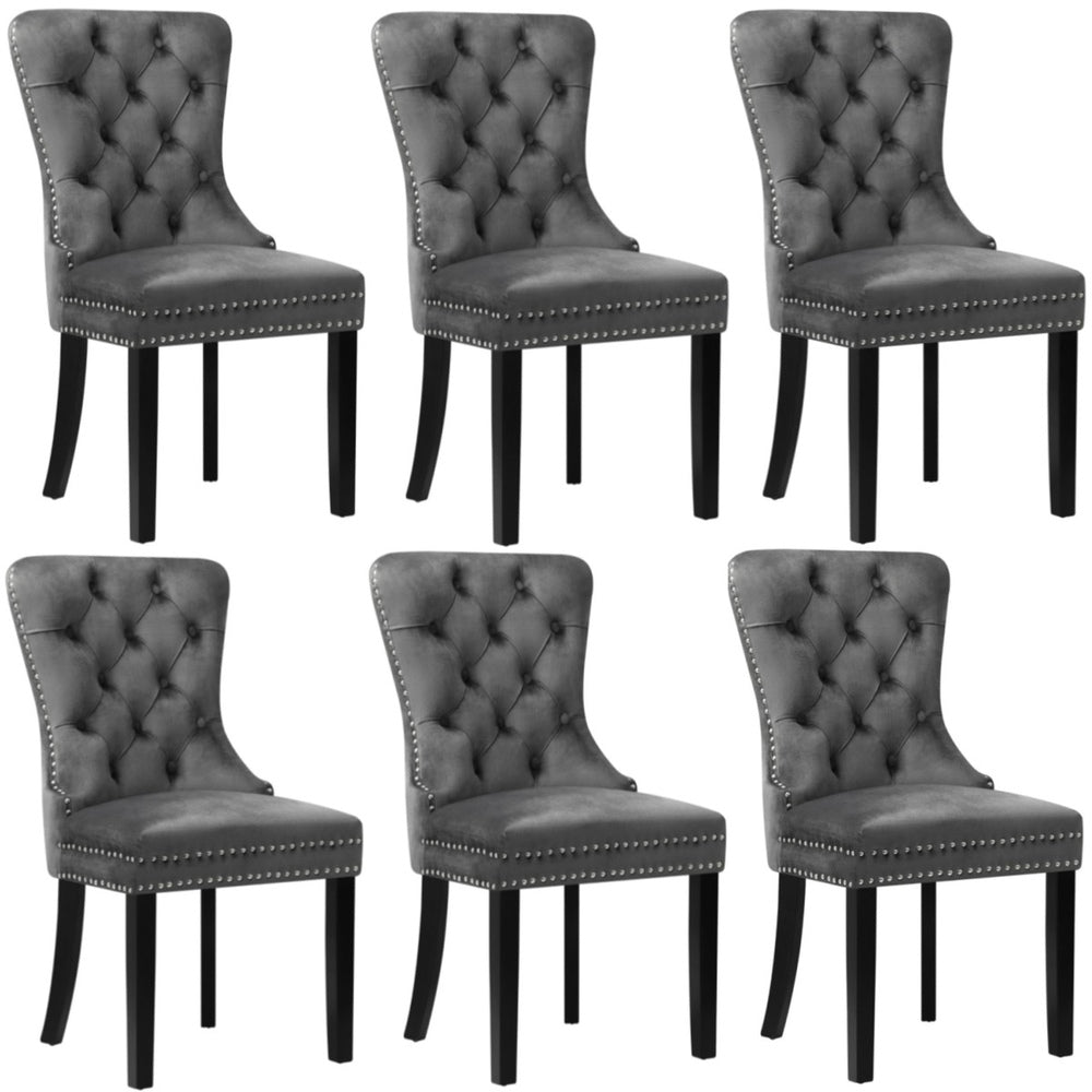 Oikiture 6x Velvet Dining Chairs French Provincial Tufted Grey-Dining Chair-PEROZ Accessories