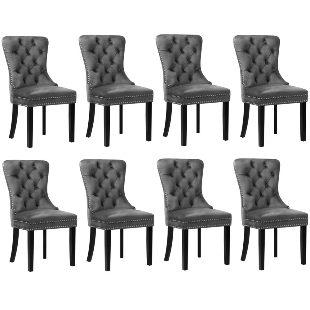Oikiture 8x Velvet Dining Chairs French Provincial Tufted Grey-Dining Chair-PEROZ Accessories