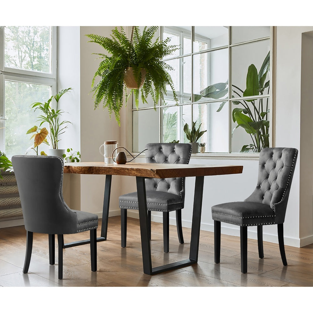 Oikiture 8x Velvet Dining Chairs French Provincial Tufted Grey-Dining Chair-PEROZ Accessories