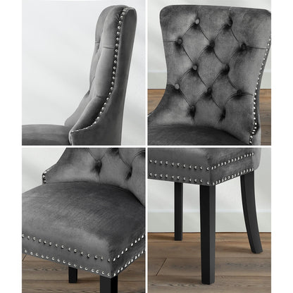 Oikiture 8x Velvet Dining Chairs French Provincial Tufted Grey-Dining Chair-PEROZ Accessories