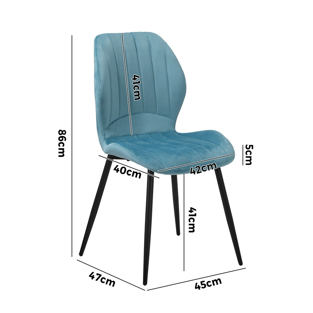 Oikiture Set of 4 Dining Chairs Padded Seat Armless Velvet Blue-Dining Chair-PEROZ Accessories