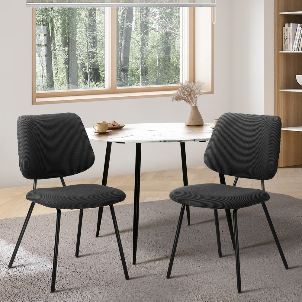 Oikiture 2x Dining Chair Vintage Retro Polyester Dark Grey-Dining Chair-PEROZ Accessories