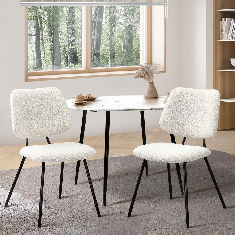 Oikiture 2x Dining Chair Vintage Retro Sherpa White-Dining Chair-PEROZ Accessories