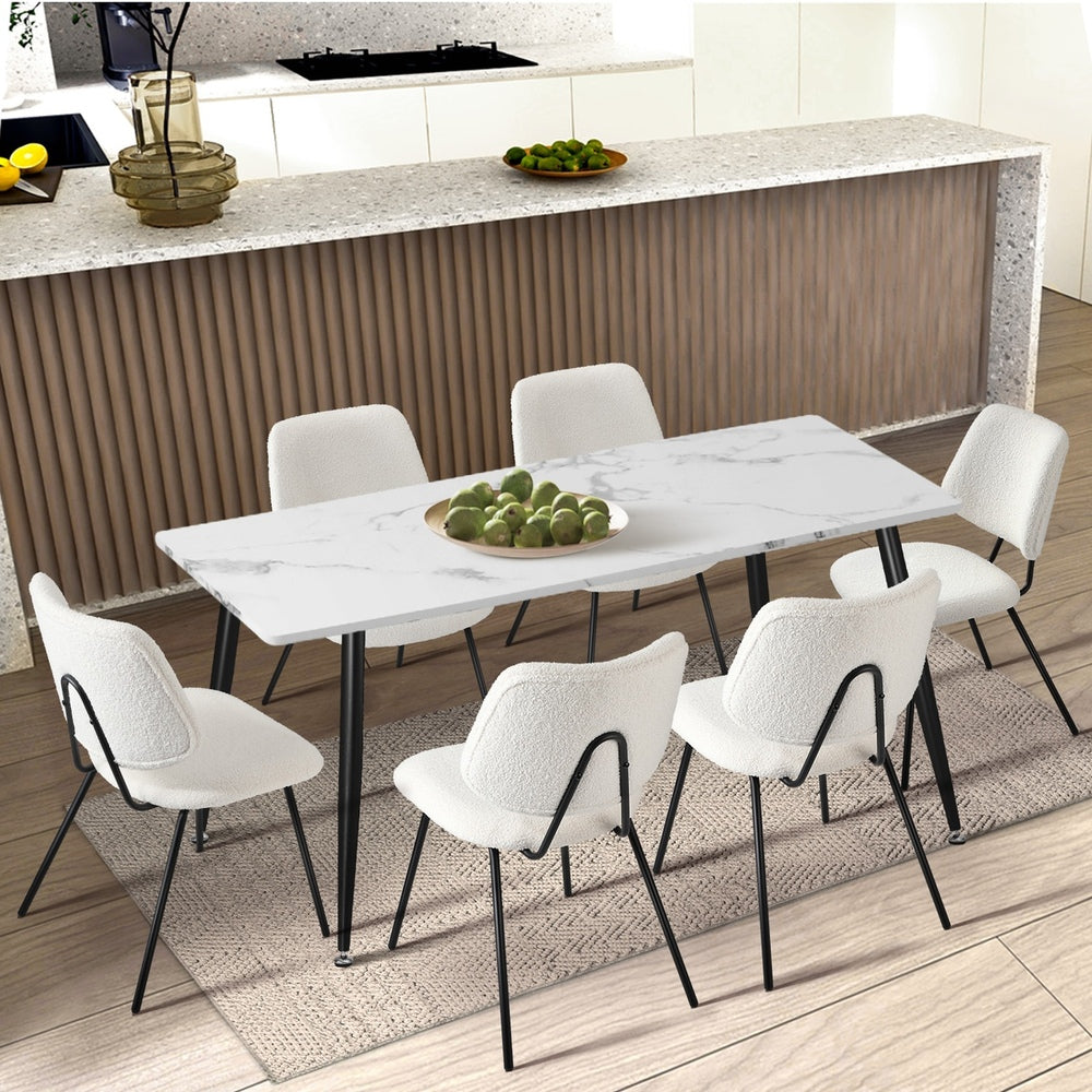 Oikiture 4x Dining Chair Vintage Retro Sherpa Padded White-Dining Chair-PEROZ Accessories