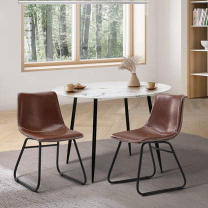 Oikiture 2x Dining Chairs Lounge Retro Padded Seat PU Brown-Dining Chair-PEROZ Accessories