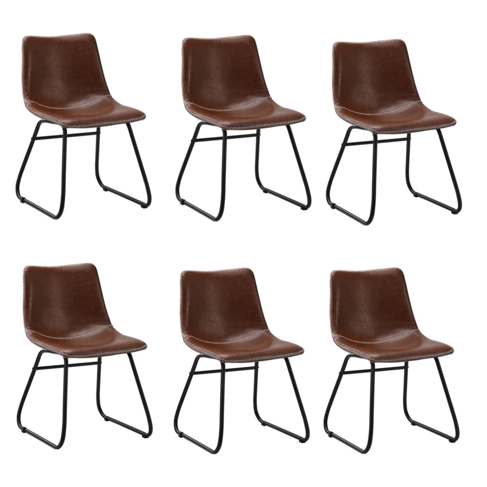 Oikiture 6x Dining Chairs Retro Padded Seat PU Brown-Dining Chair-PEROZ Accessories