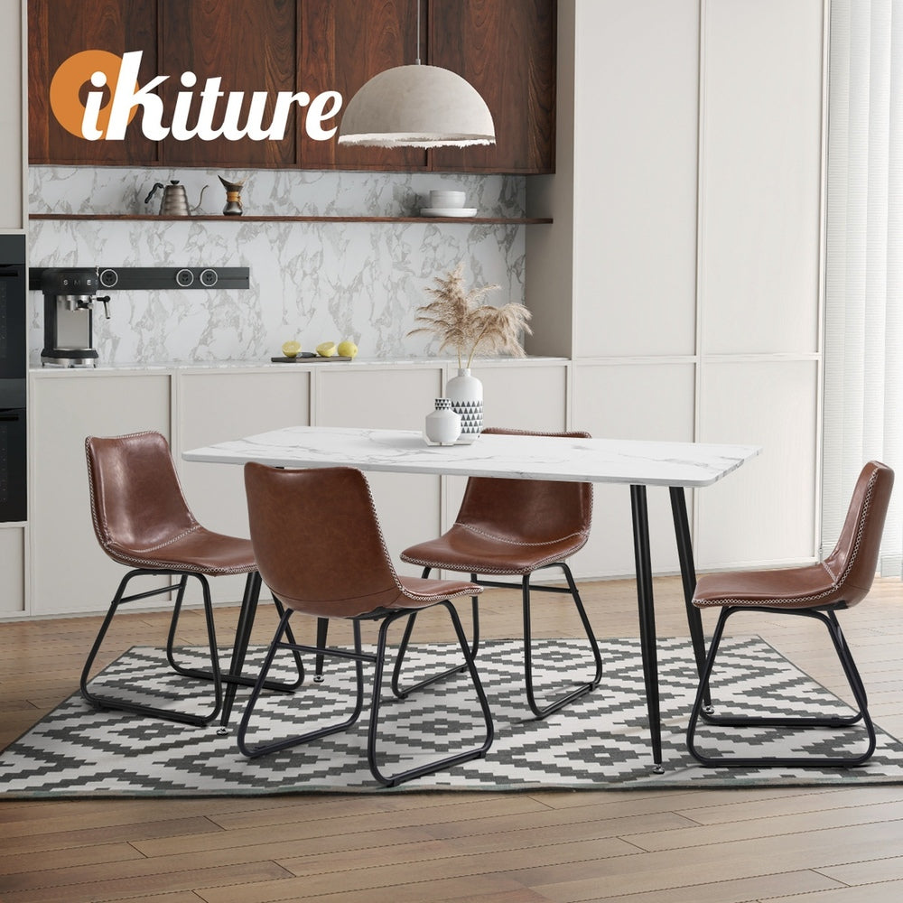 Oikiture 6x Dining Chairs Retro Padded Seat PU Brown-Dining Chair-PEROZ Accessories