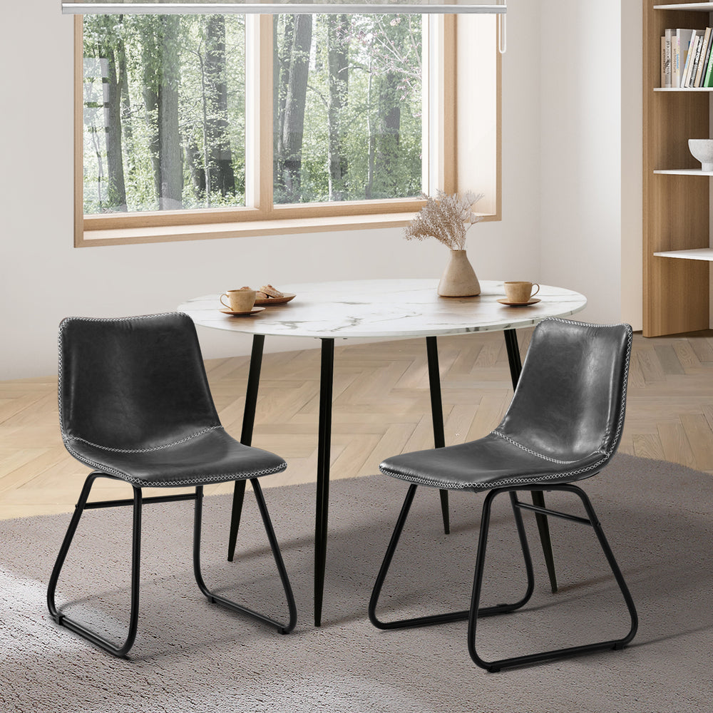 Oikiture 2x Dining Chairs Lounge Retro Padded Seat PU Grey-Dining Chair-PEROZ Accessories