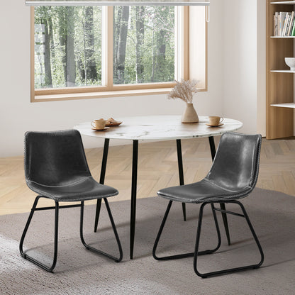 Oikiture 2x Dining Chairs Lounge Retro Padded Seat PU Grey-Dining Chair-PEROZ Accessories