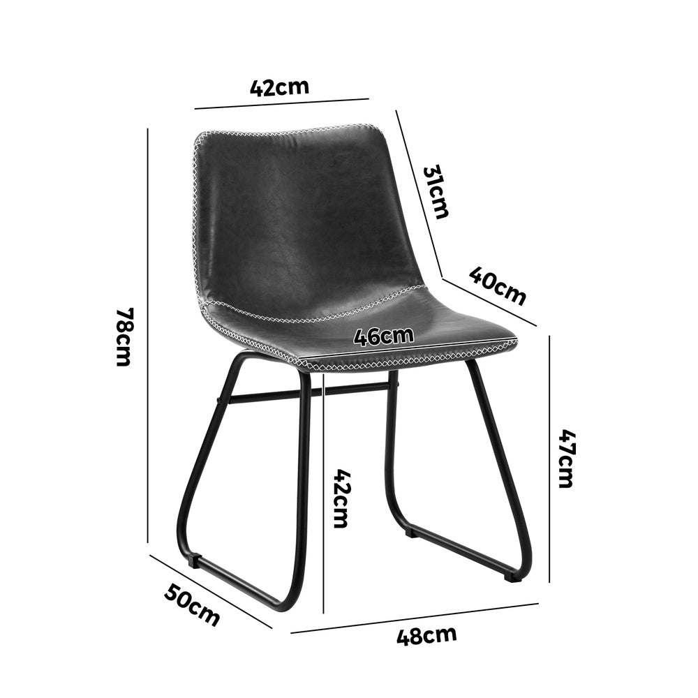 Oikiture 2x Dining Chairs Lounge Retro Padded Seat PU Grey-Dining Chair-PEROZ Accessories