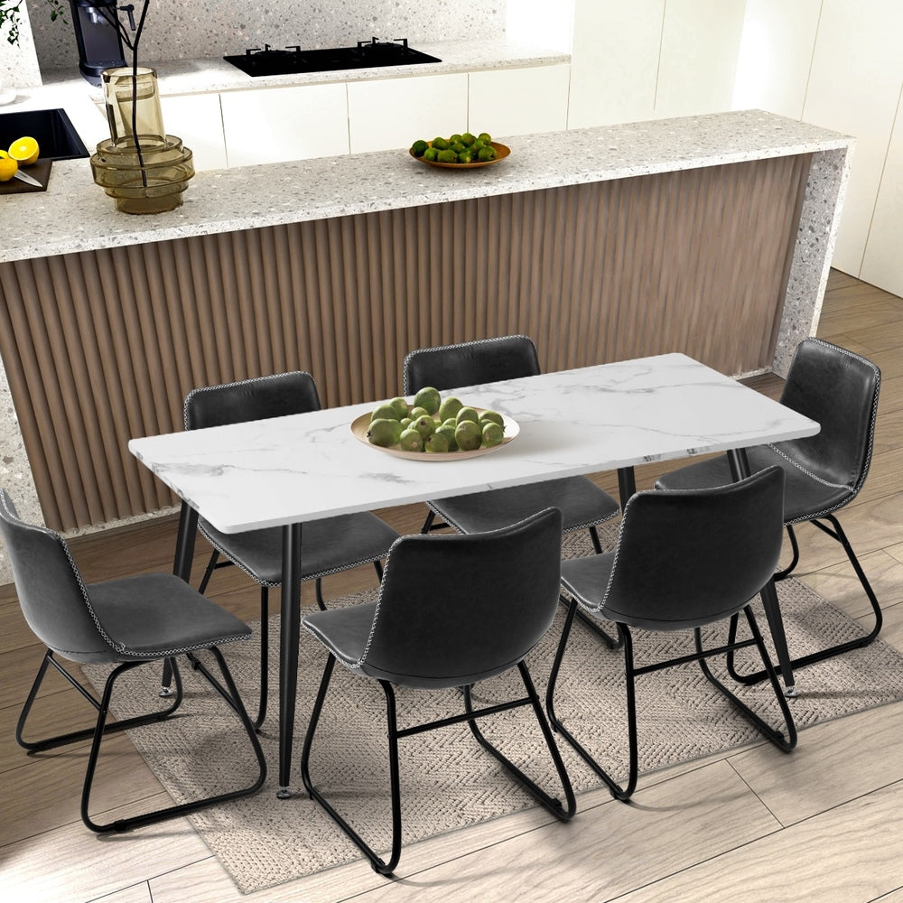 Oikiture 6x Dining Chairs Retro Padded Seat PU Grey-Dining Chair-PEROZ Accessories