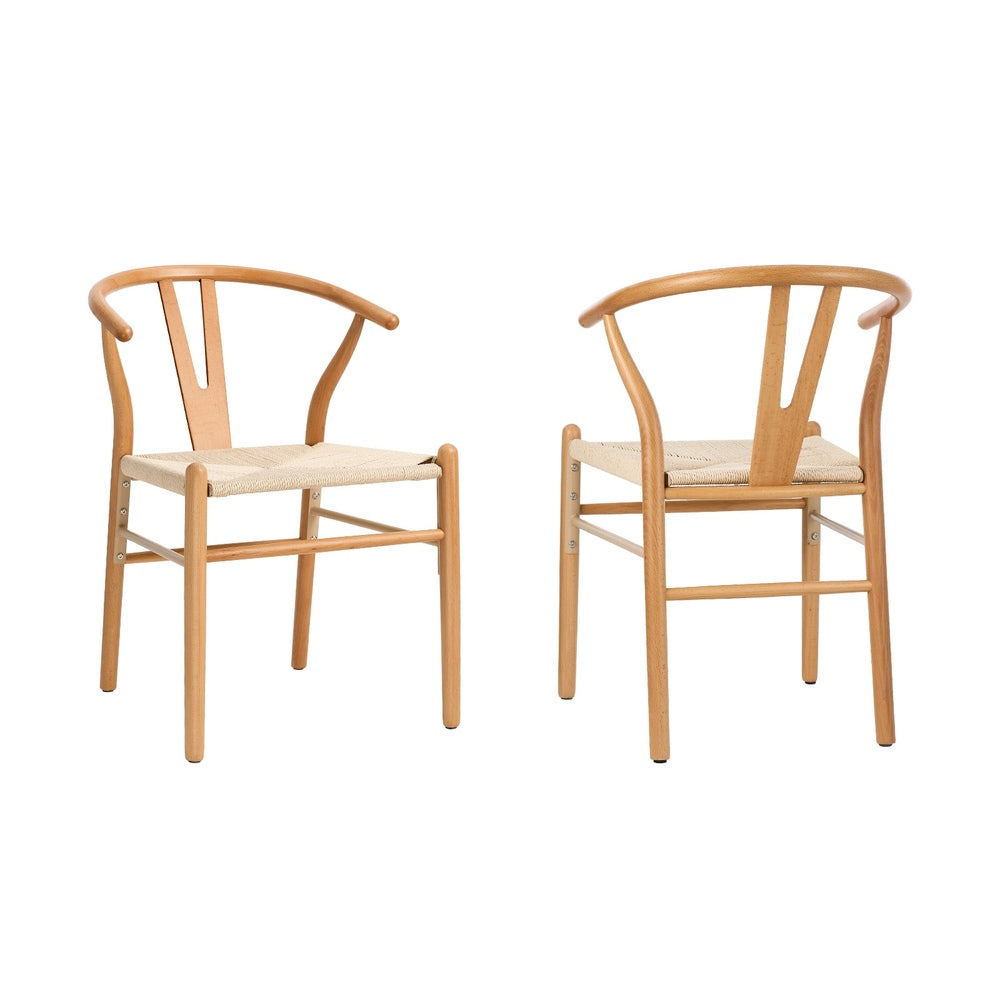 Oikiture Set of 2 Wooden Dining Chair Wishbone Shaped Chair-Dining Chair-PEROZ Accessories