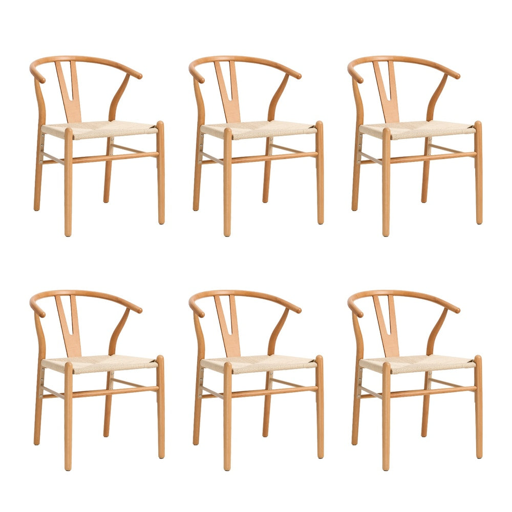 Oikiture Set of 6 Wooden Dining Chair Wishbone Shaped Chair-Dining Chair-PEROZ Accessories