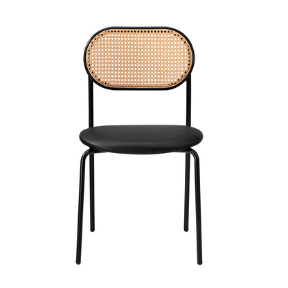 Oikiture 2PCS Rattan Dining Chair PU Leather Black-Dining Chairs-PEROZ Accessories