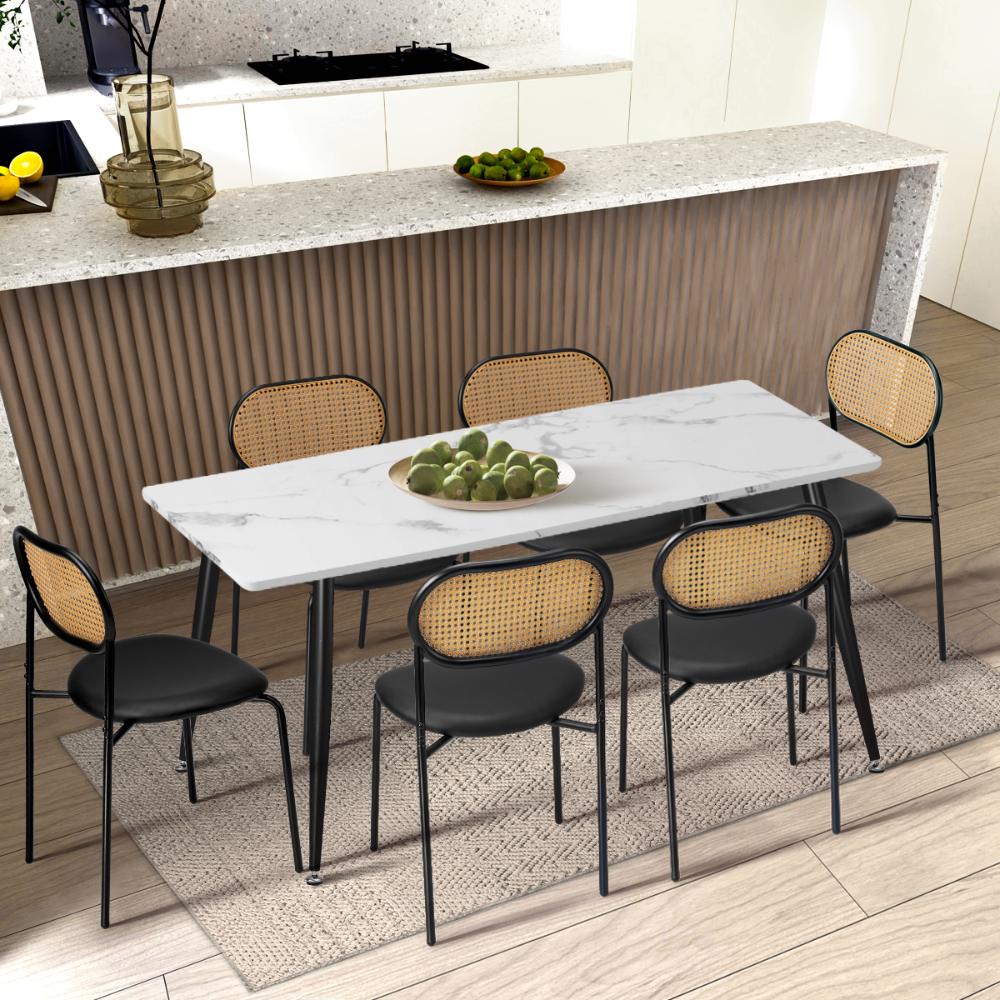 Oikiture 2PCS Rattan Dining Chair PU Leather Black-Dining Chairs-PEROZ Accessories