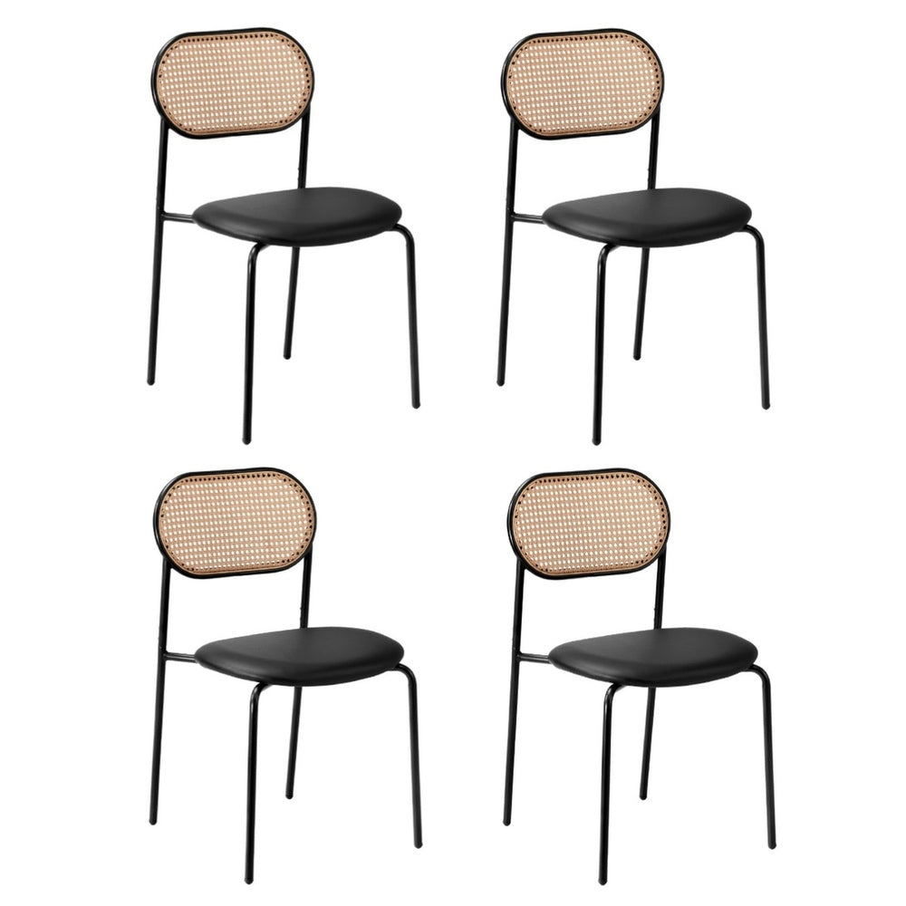 Oikiture 4PCS Dining Chair Rattan Furniture PU Leather Black-Dining Chair-PEROZ Accessories