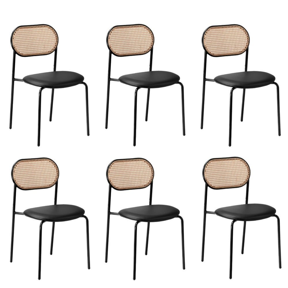 Oikiture 6PCS Dining Chair Rattan Furniture PU Leather Black-Dining Chair-PEROZ Accessories
