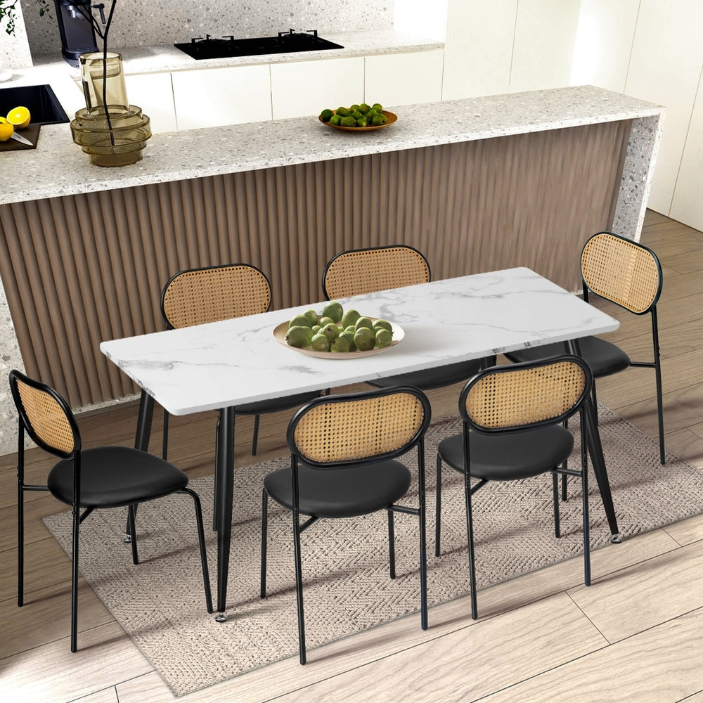Oikiture 6PCS Dining Chair Rattan Furniture PU Leather Black-Dining Chair-PEROZ Accessories