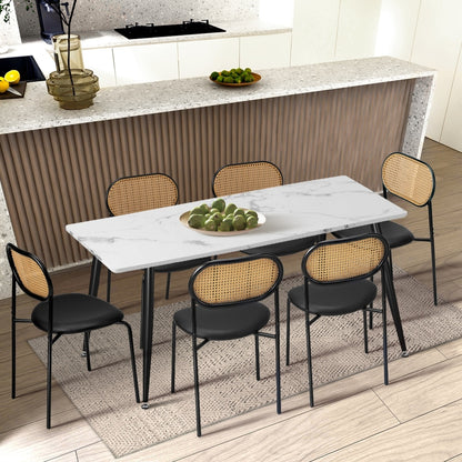 Oikiture 6PCS Dining Chair Rattan Furniture PU Leather Black-Dining Chair-PEROZ Accessories