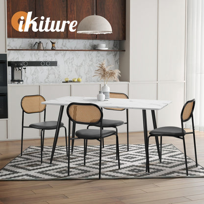Oikiture 6PCS Dining Chair Rattan Furniture PU Leather Black-Dining Chair-PEROZ Accessories