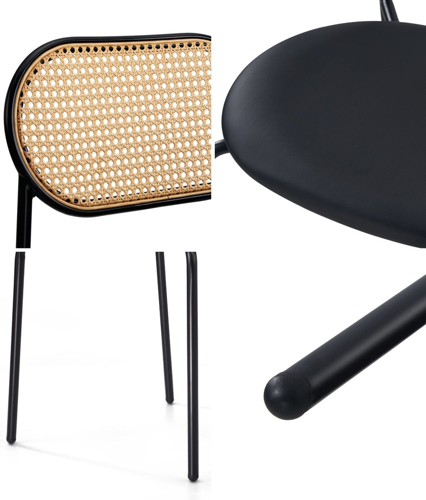 Oikiture 6PCS Dining Chair Rattan Furniture PU Leather Black-Dining Chair-PEROZ Accessories