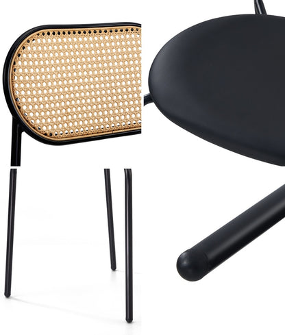 Oikiture 6PCS Dining Chair Rattan Furniture PU Leather Black-Dining Chair-PEROZ Accessories