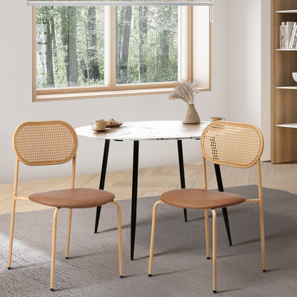 Oikiture 2PCS Dining Chair Rattan PU Leather Brown-Dining Chair-PEROZ Accessories