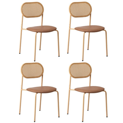 Oikiture 4PCS Dining Chair Rattan Furniture PU Leather Brown-Dining Chair-PEROZ Accessories