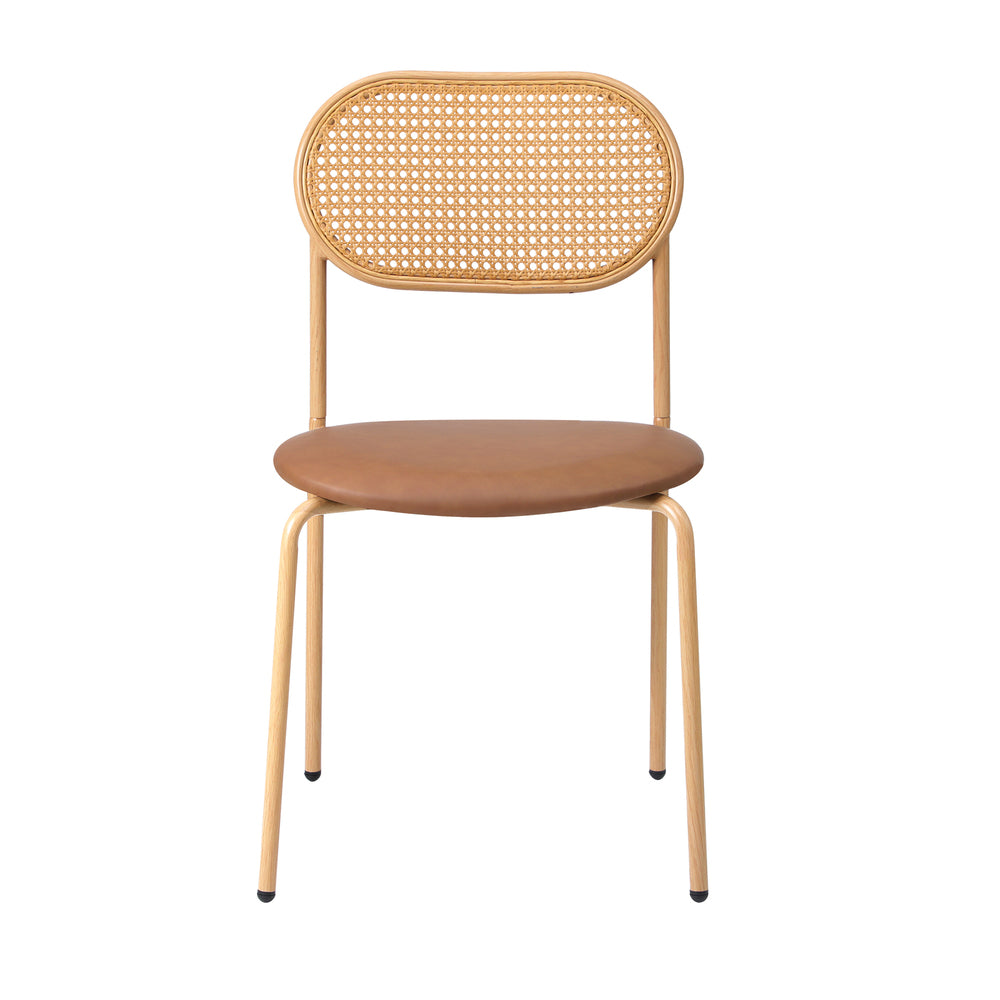 Oikiture 4PCS Dining Chair Rattan Furniture PU Leather Brown-Dining Chair-PEROZ Accessories