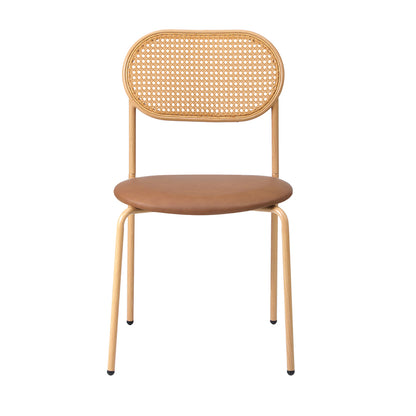 Oikiture 4PCS Dining Chair Rattan Furniture PU Leather Brown-Dining Chair-PEROZ Accessories