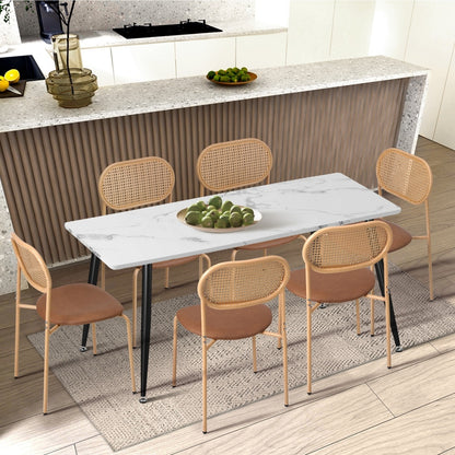 Oikiture 4PCS Dining Chair Rattan Furniture PU Leather Brown-Dining Chair-PEROZ Accessories