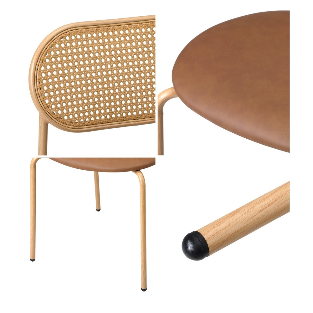 Oikiture 6PCS Dining Chair Rattan Furniture PU Leather Brown-Dining Chair-PEROZ Accessories