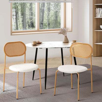 Oikiture 2PCS Rattan Dining Chair Sherpa White-Dining Chairs-PEROZ Accessories